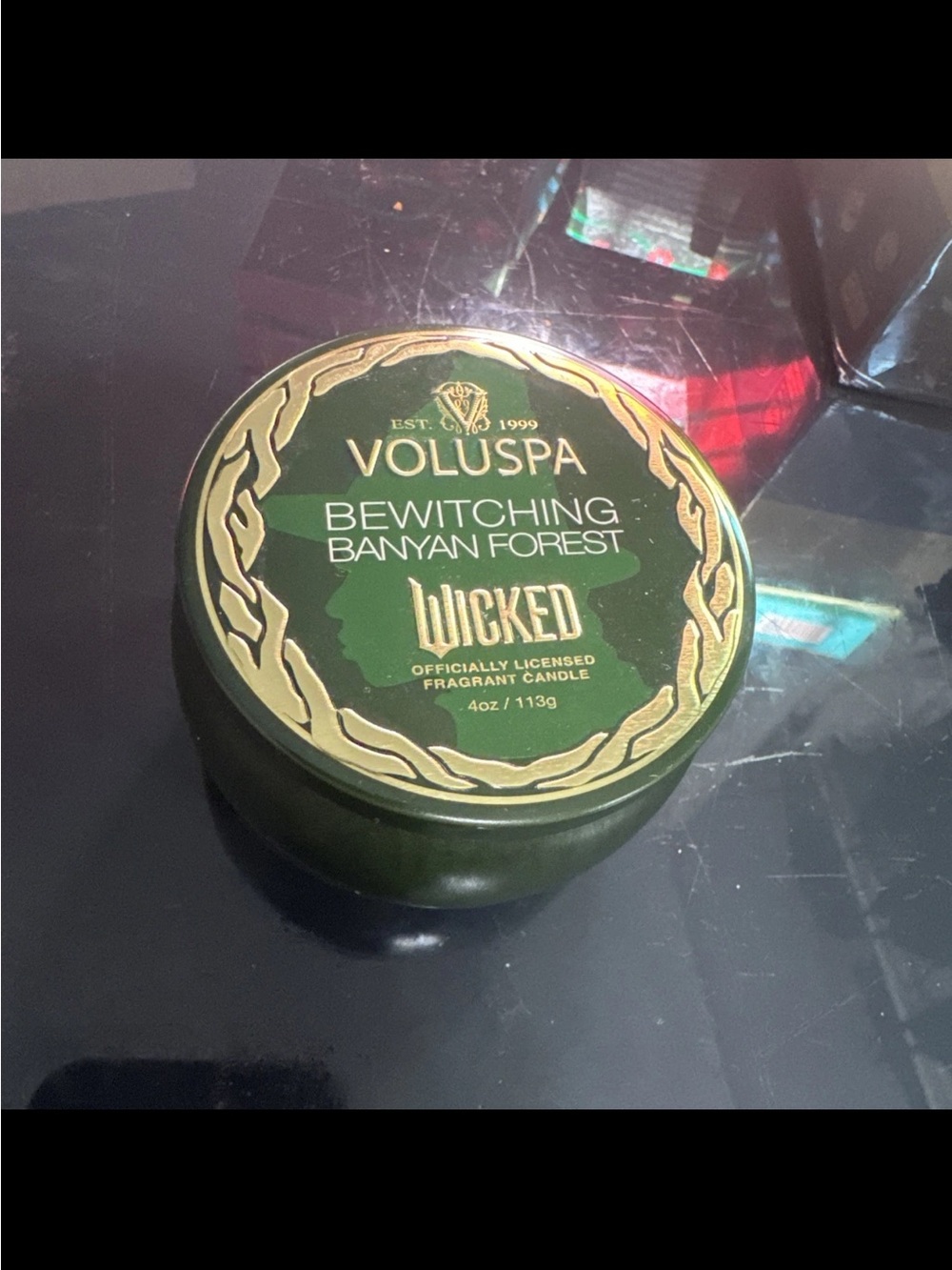 Voluspa Bewitching Banyan Forest Wicked Candle Tin - Green & Gold